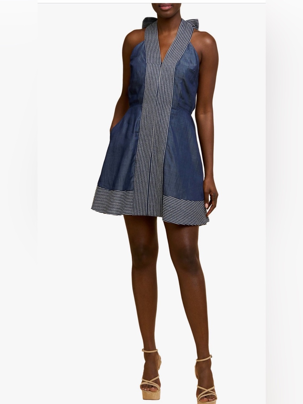 NEW CIEBON embordered panel dress in blue Size L NWT
